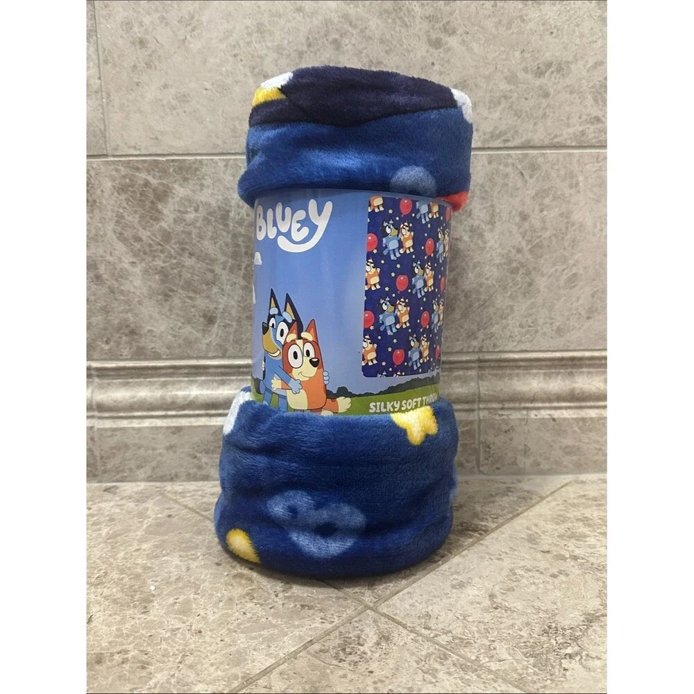 Bluey Birthday Balloon Throw Blanket NEW Silk Soft Touch 46” X 60” Bluey Bingo